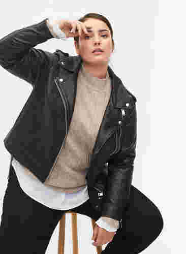 Läderjacka med dragkedja, Black, Model image number 1