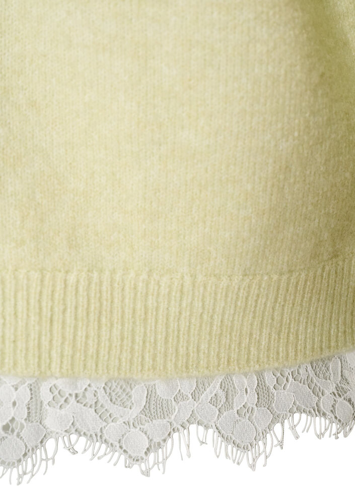 Stickad blus med spetskant nedtill, Gr&ouml;n, Packshot image number 3
