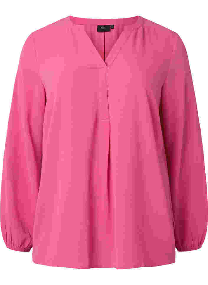 Enfärgad blus med v-hals, Shocking Pink, Packshot image number 0