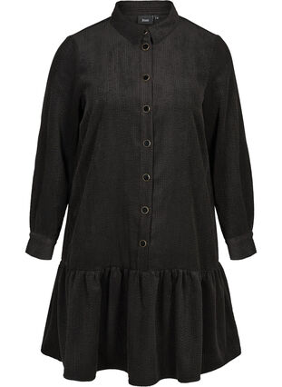Kort sammetsklänning med knappar, Black, Packshot image number 0