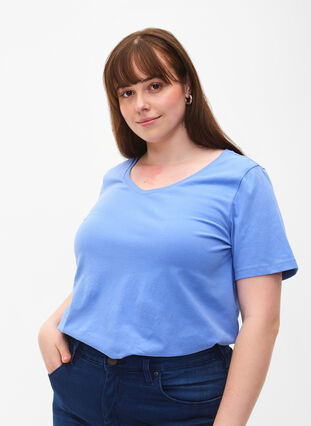 Enfärgad t-shirt i bomull, Blue Bonnet, Model image number 0