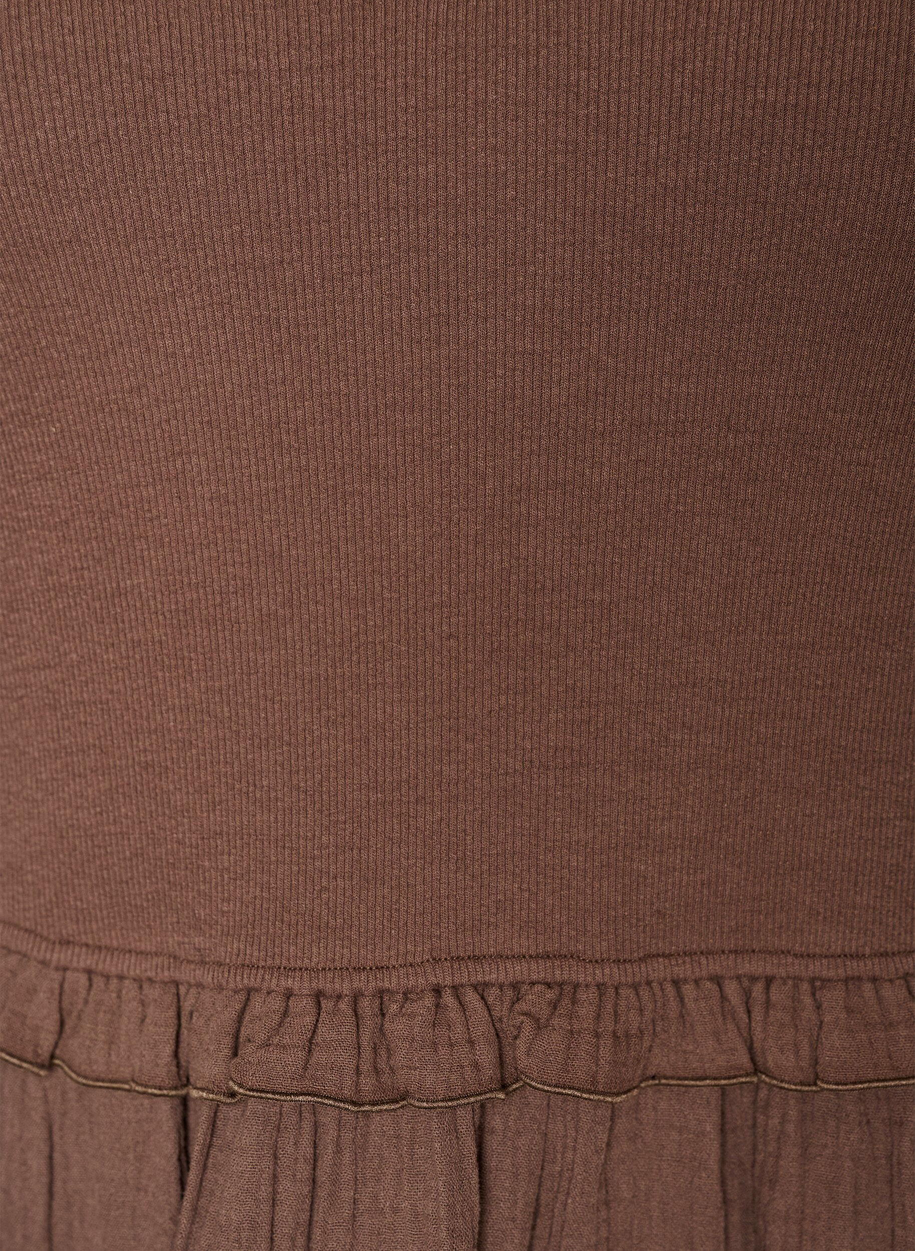 Zizzi&Auml;rml&ouml;s midikl&auml;nning i bomull med ribb och muslin, Brun, Packshot image number 2