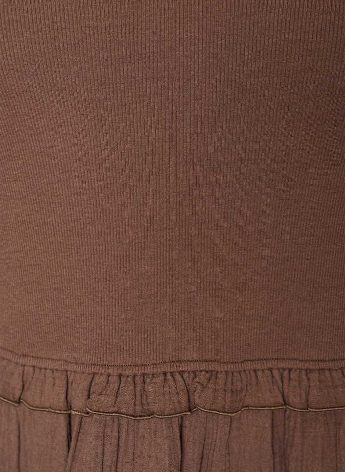 &Auml;rml&ouml;s midikl&auml;nning i bomull med ribb och muslin, Brun, Packshot image number 2