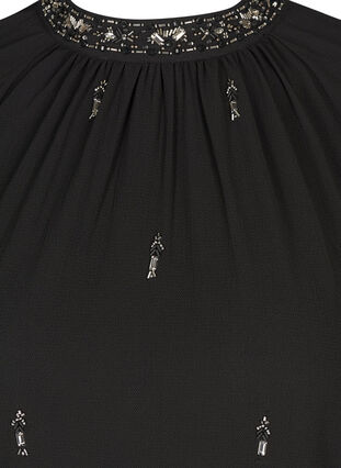 Långärmad klänning med pärlor och smock, Black, Packshot image number 2