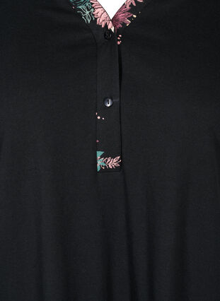 Pyjamasklänning i ekologisk bomull med mönster, Black AOP Flower, Packshot image number 2