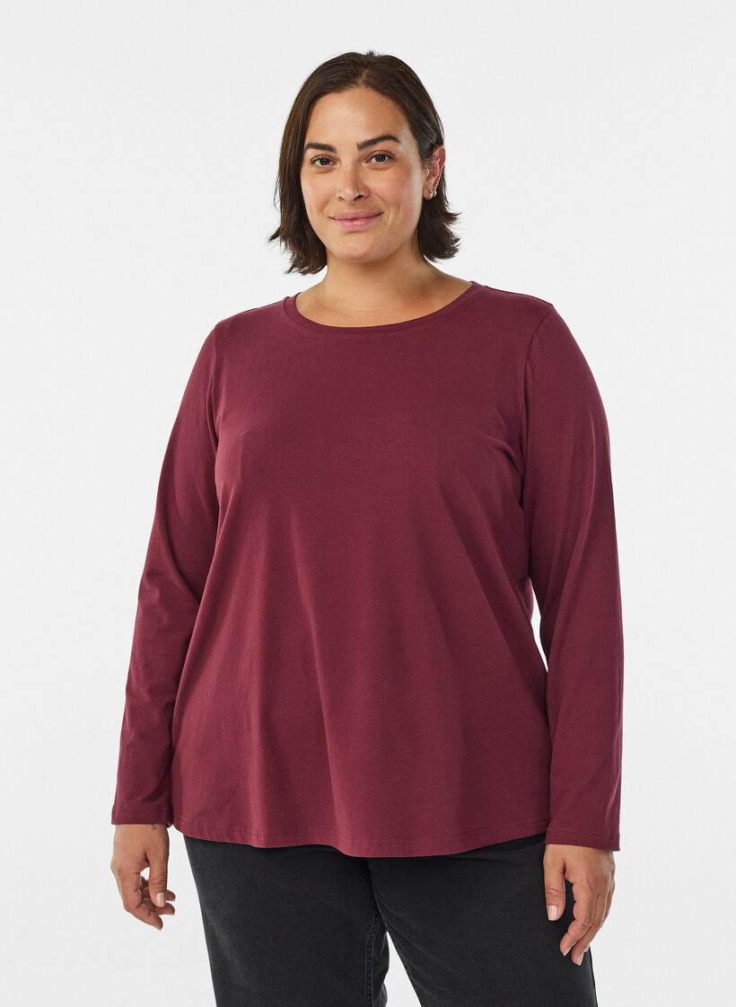 Baslinne i jersey med l&aring;nga &auml;rmar, M&ouml;rk Bordeaux, Model image number 0