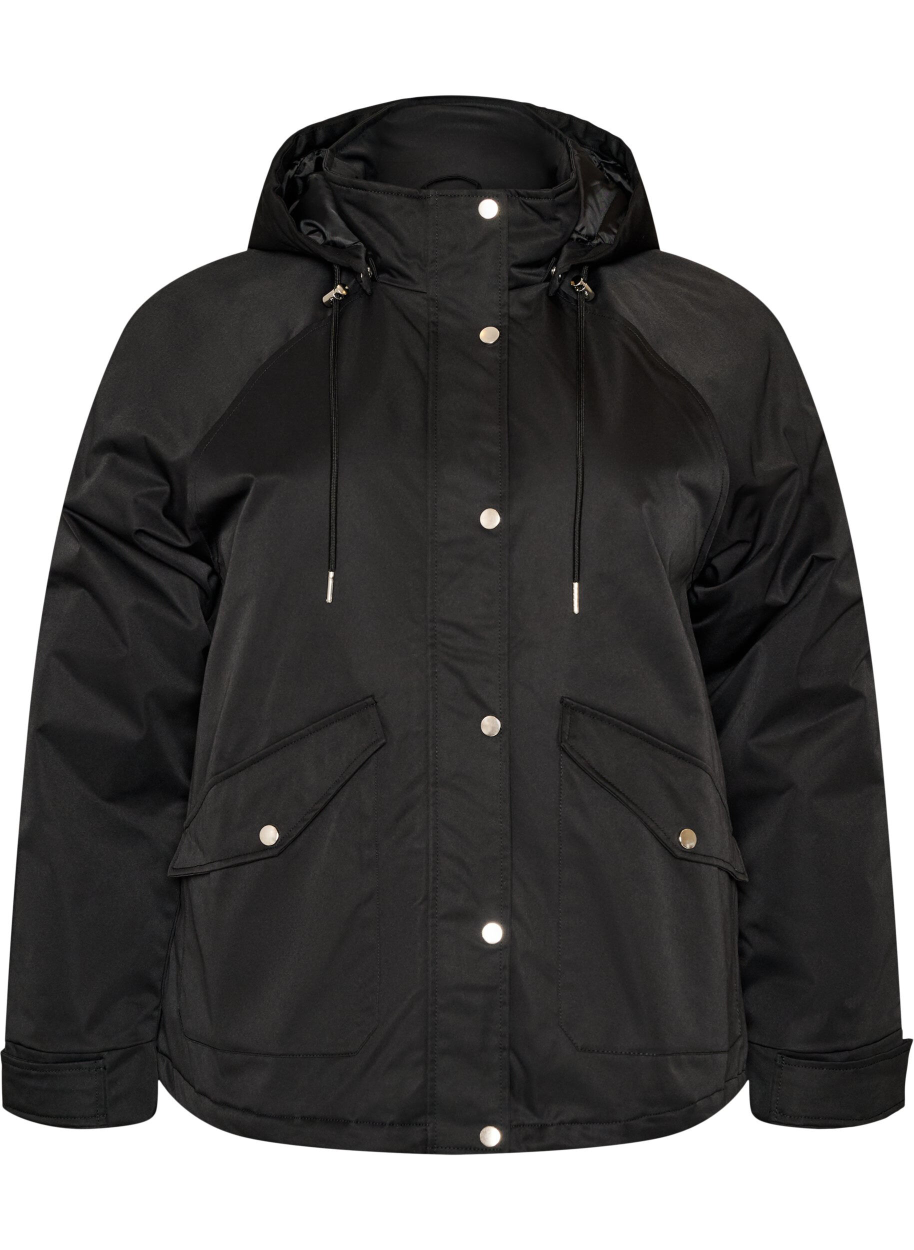 ZizziVadderad parkas med avtagbar huva, Svart, Packshot image number 0