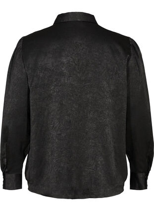 Skjorta med struktur och långa puffärmar, Black, Packshot image number 1