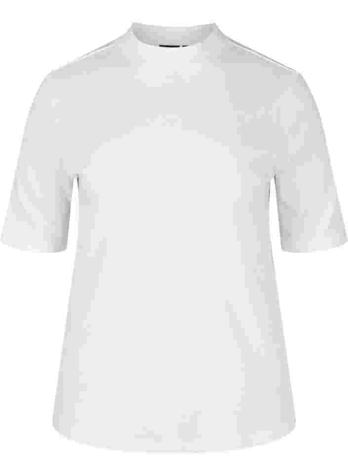 Bomullströja med hög hals och 2/4-ärmar, Bright White, Packshot image number 0