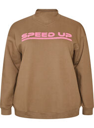 Sweatshirt med h&ouml;g krage och sportigt motiv framtill, Brun