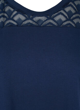 Kortärmad t-shirt av bomull med spets, Navy Blazer, Packshot image number 2