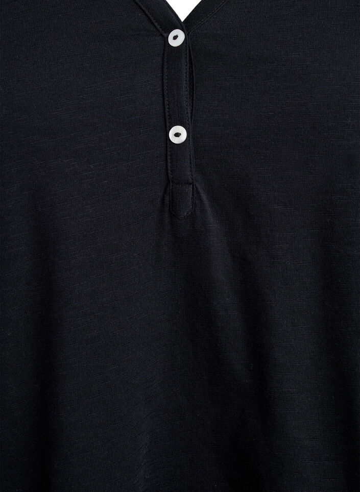 T-shirt med knappdetalj, Svart, Packshot image number 2