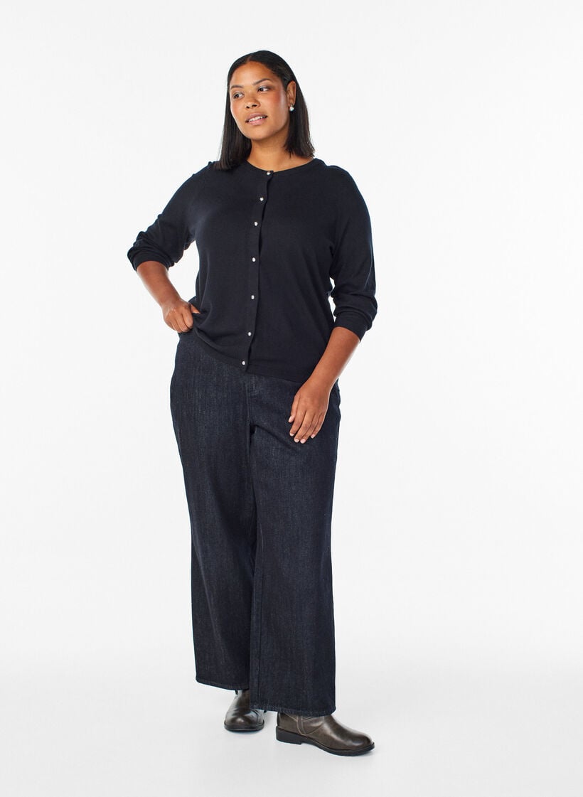 Cardigan med runda knappar, Svart, Model image number 1