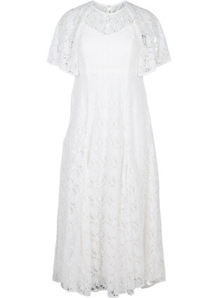 Brudklänning i spets med korta ärmar, Star White, Packshot image number 0