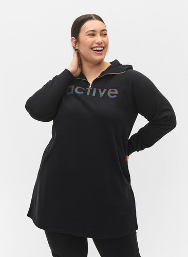 Sweatshirtklänning med huva och dragkedja, Black, Model image number 0