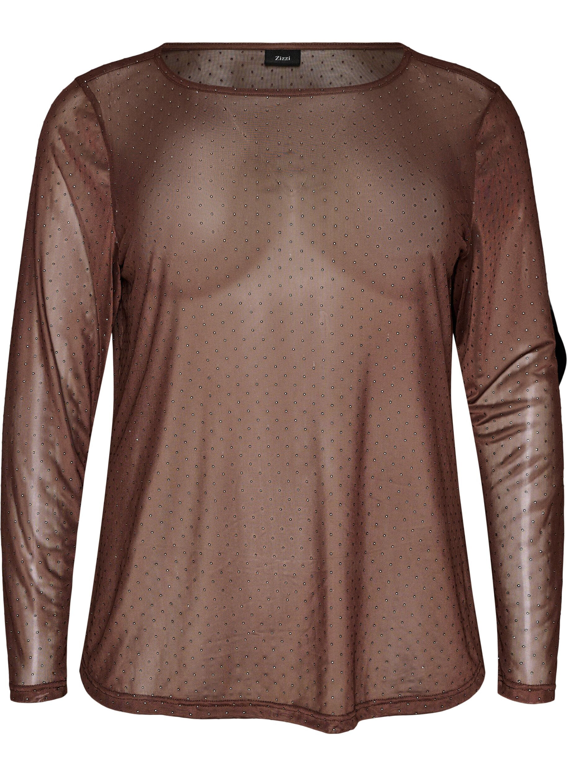 ZizziBlus i skir mesh med strass, Brun, Packshot image number 0
