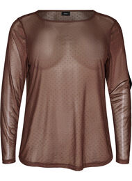 Blus i skir mesh med strass, Brun