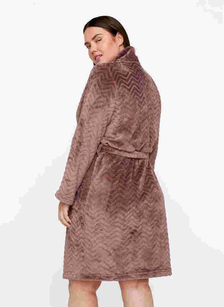 Kort mönstrad morgonrock med fickor, Rose Taupe, Model image number 1