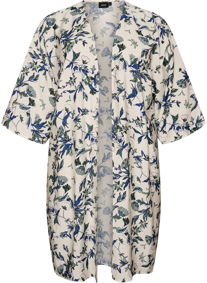 Kimono i viskos med trekvarts&auml;rmar, Bl&aring;, Packshot image number 0