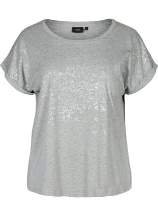 T-shirt med ton i ton-mönster, Light Grey Melange, Packshot image number 0