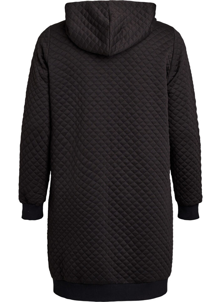 L&aring;ng quiltad hoodie med dragkedja och fickor, Svart, Packshot image number 1