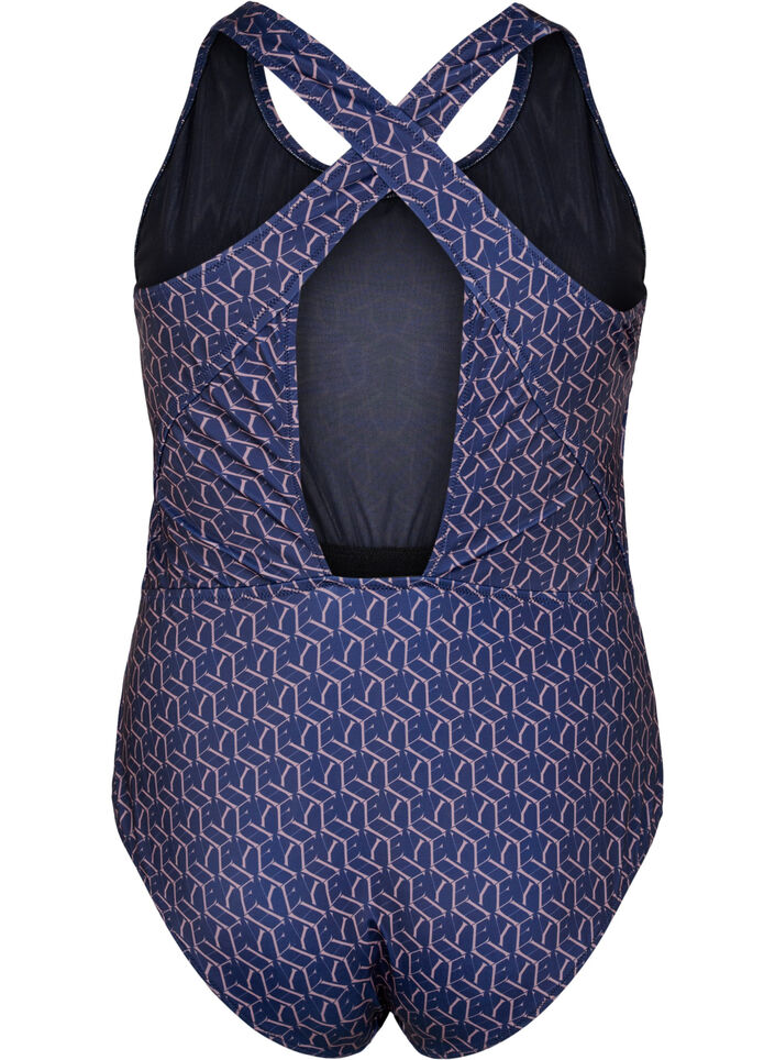 Baddräkt med tryck och korslagda band i ryggen, Text Print, Packshot image number 1