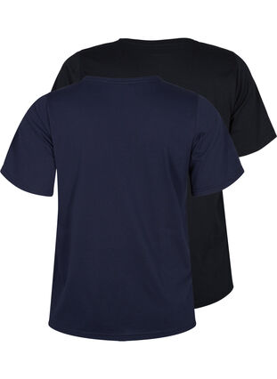 FLASH - 2-pack v-ringade t-shirtar, Navy Blazer/Black, Packshot image number 1