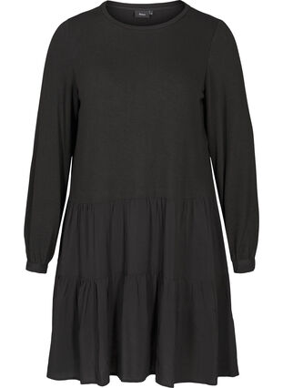 A-linjeformad klänning med långa ärmar, Black, Packshot image number 0