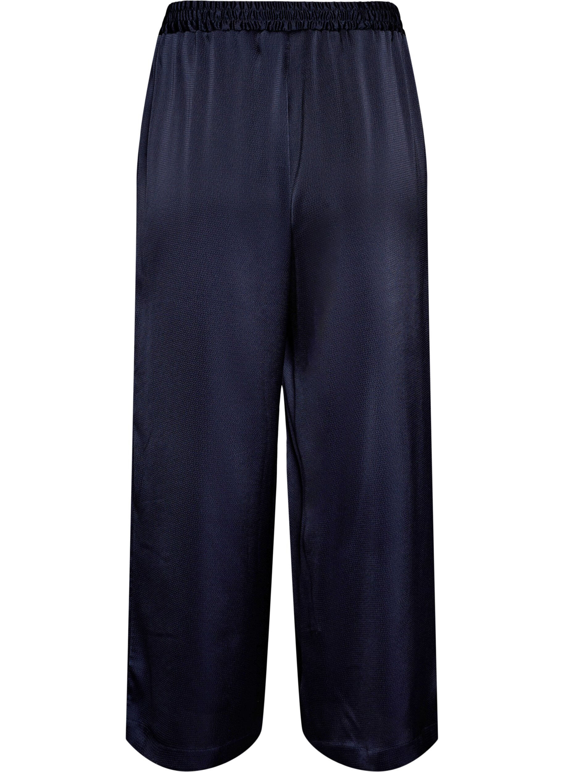 Zizzi Byxor i satinlook med vida, raka ben, Bl&aring;, Packshot image number 1