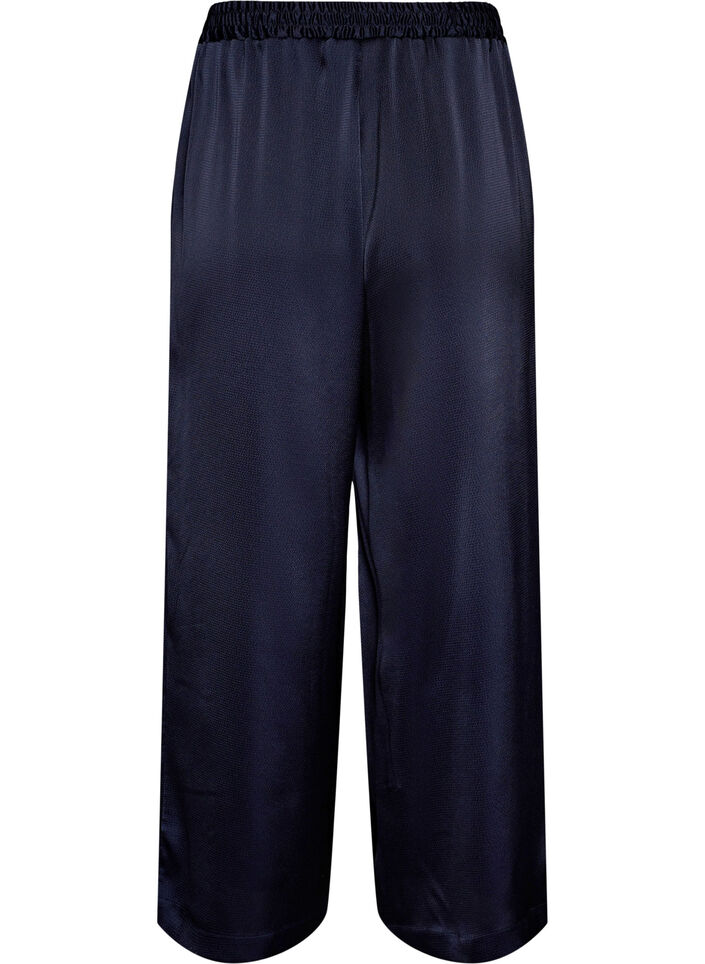 Byxor i satinlook med vida, raka ben, Bl&aring;, Packshot image number 1