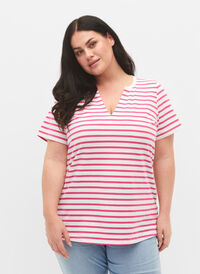 Bomulls t-shirt med ränder och v-ringning, B.White/F.P. Stripes, Model