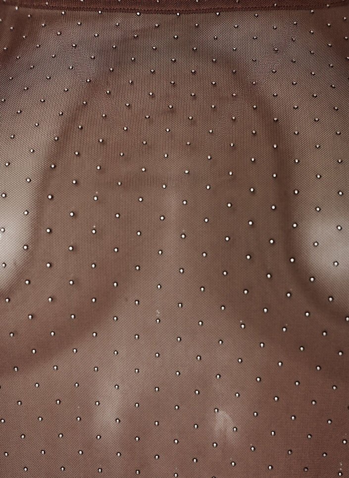 Blus i skir mesh med strass, Brun, Packshot image number 2