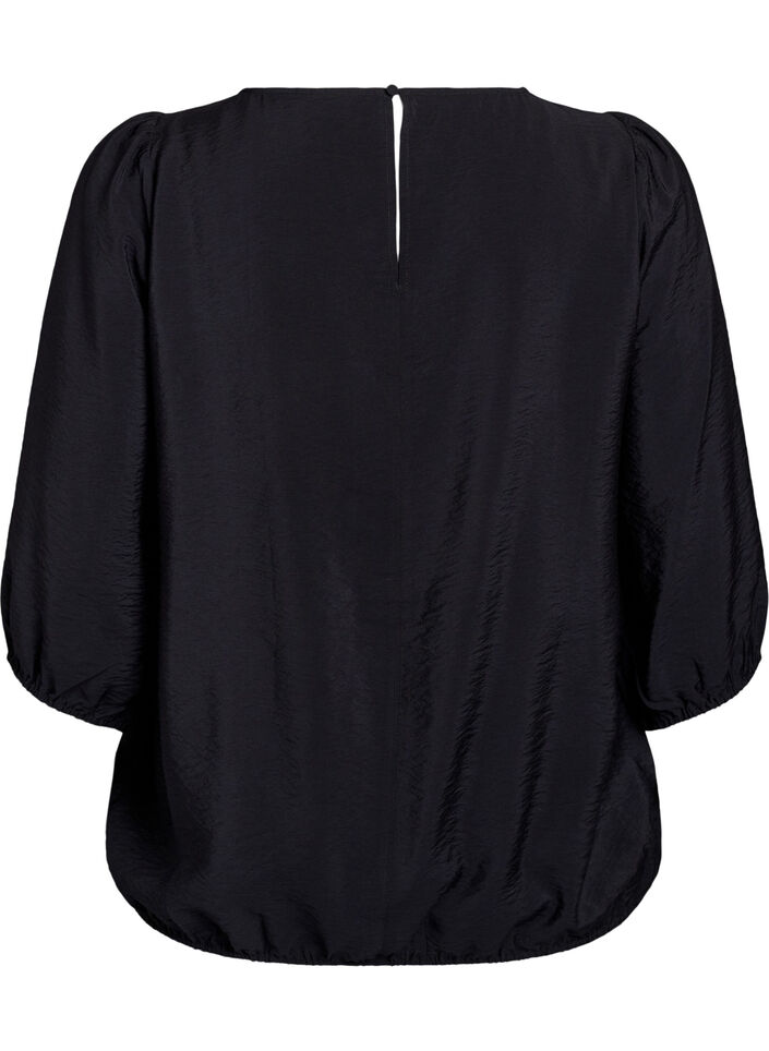Blus med 3/4-&auml;rm och spetsdetaljer, Svart, Packshot image number 1