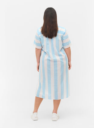 Kortärmad skjortklänning i bomull med ränder, Blue Bell Stripe, Model image number 0