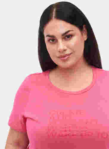 T-shirt i bomull med tryck och korta ärmar, Hot Pink Create, Model image number 2