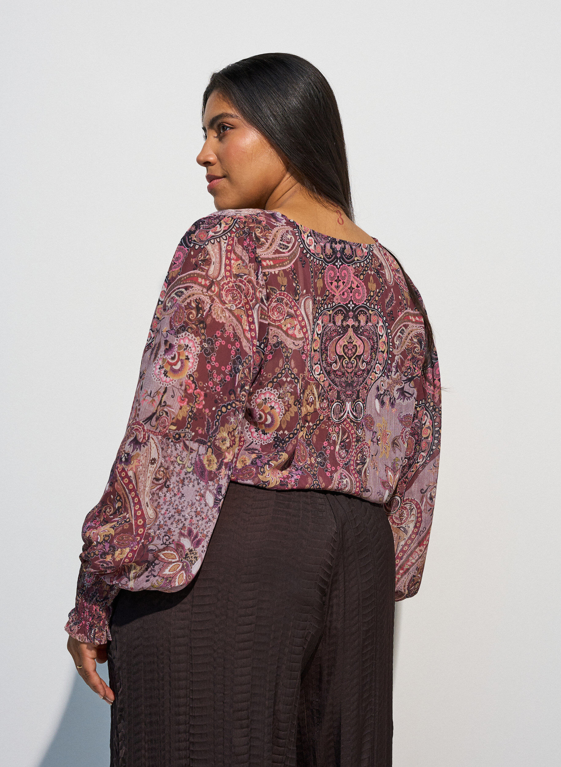 ZizziTunika med paisleym&ouml;nster och smock&auml;rmslut, Rosa, Model image number 2