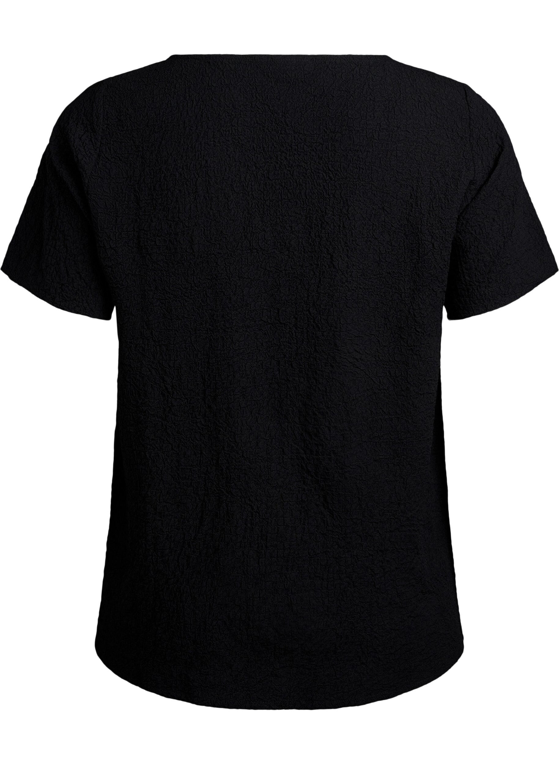 Zizzi FLASH - Kort&auml;rmad blus med struktur, Svart, Packshot image number 1