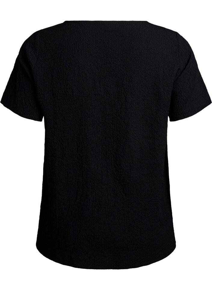FLASH - Kortärmad blus med struktur, Svart, Packshot image number 1