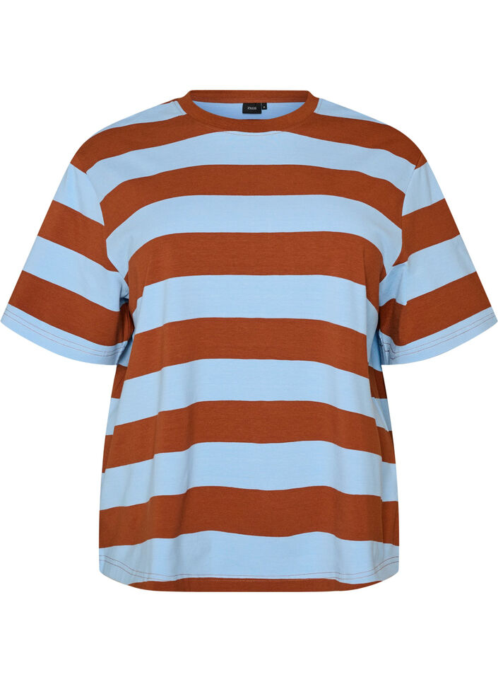 Oversize t-shirt med r&auml;nder och halvl&aring;nga &auml;rmar, Bl&aring;, Packshot image number 0