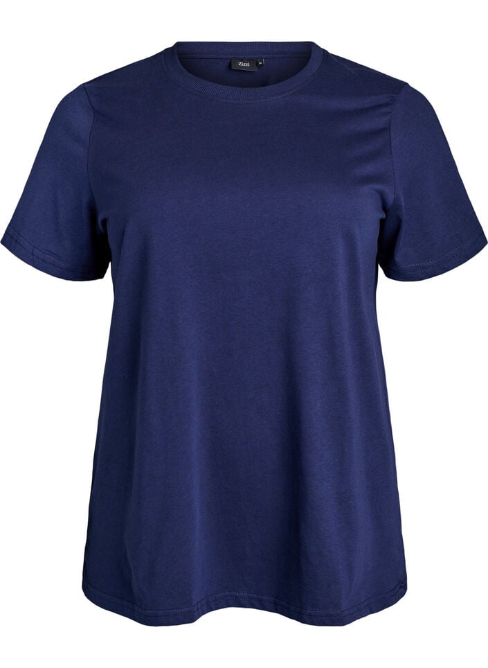 Enkel t-shirt i bomull med rund halsringning, Bl&aring;, Packshot image number 0