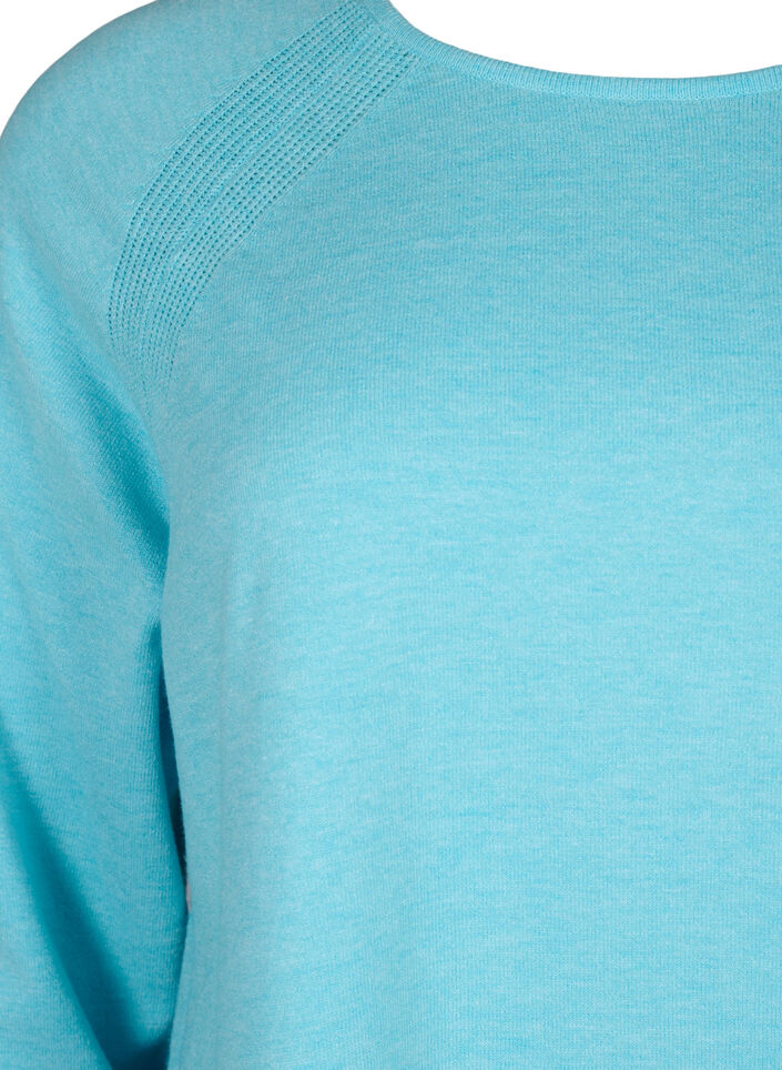 Stickad blus med raglanärmar, Blue Curacao Mel., Packshot image number 2