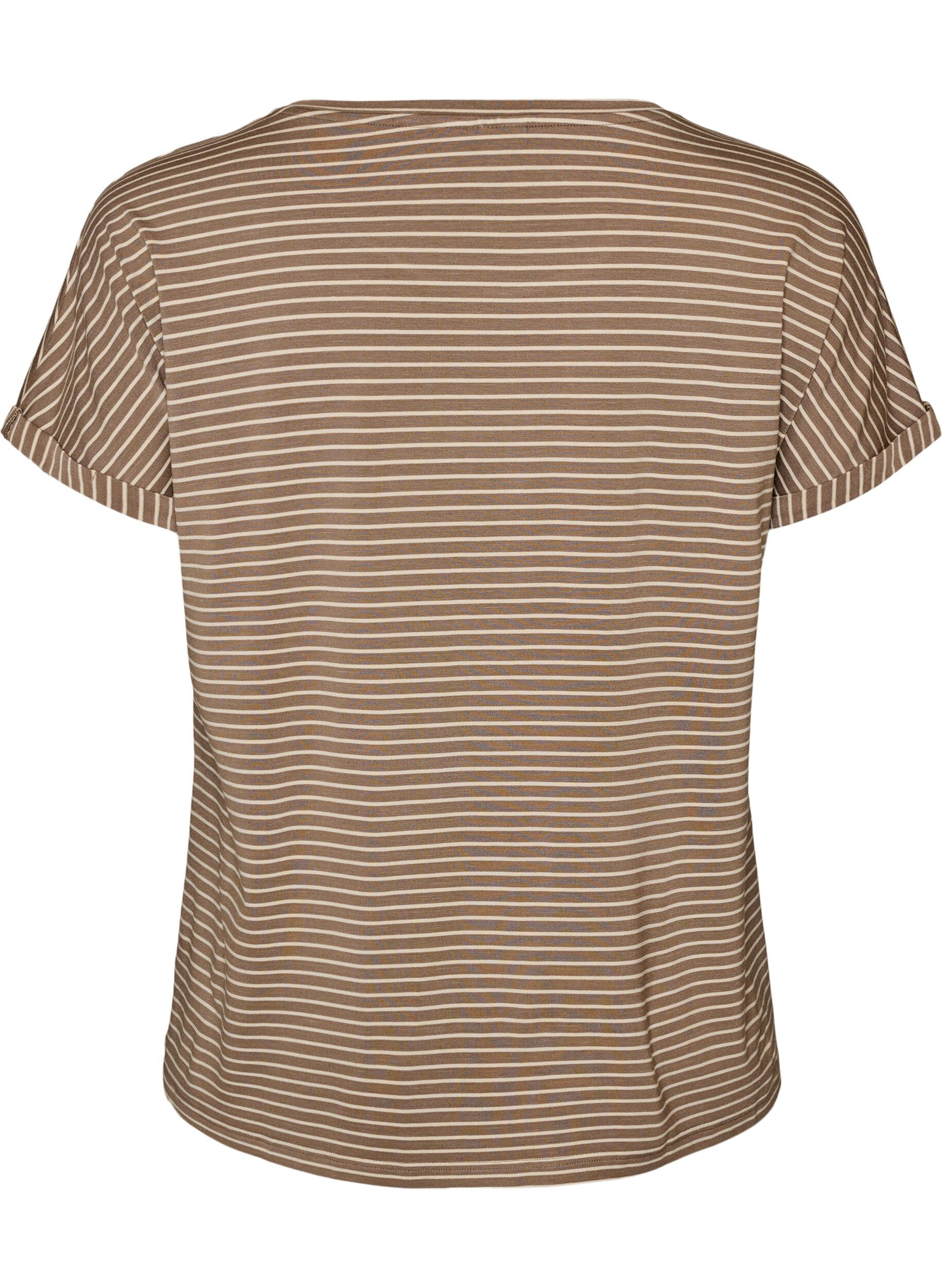 ZizziRandig t-shirt i viskos med rund halsringning, Beige, Packshot image number 1