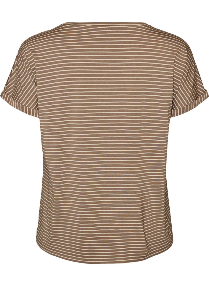 Randig t-shirt i viskos med rund halsringning, Beige, Packshot image number 1