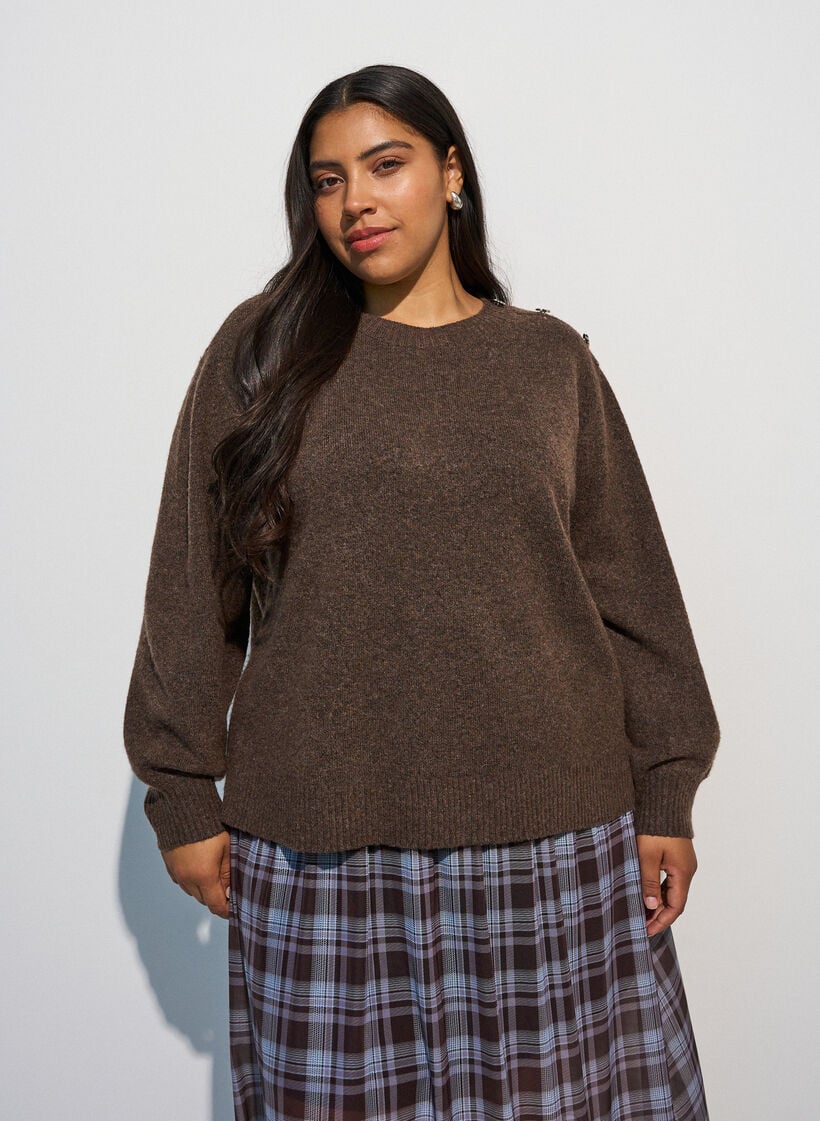 Stickad blus med knappdetalj, 0890, Model image number 0