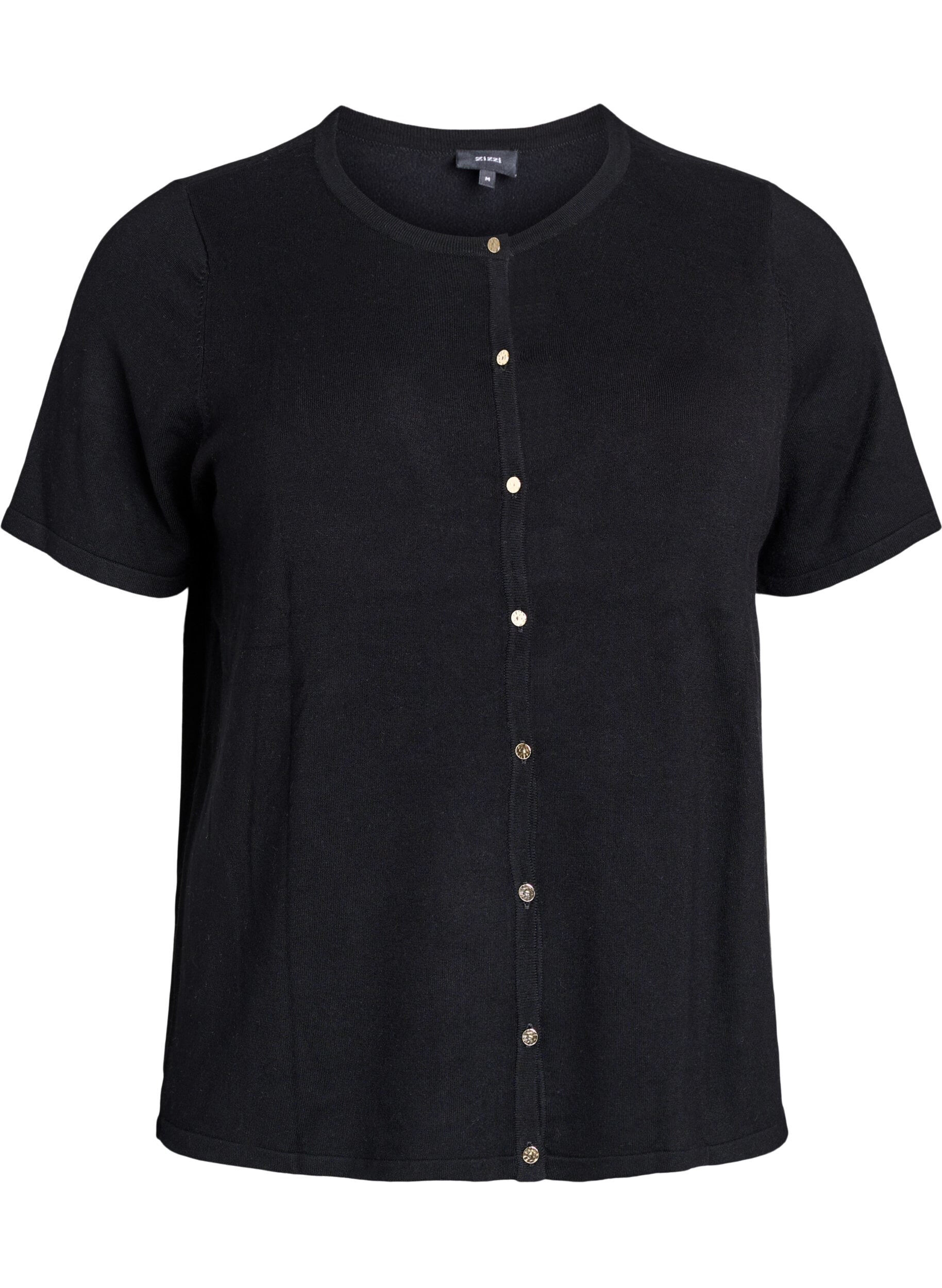 Zizzi Kort&auml;rmad stickad kofta i viskos, Svart, Packshot image number 0