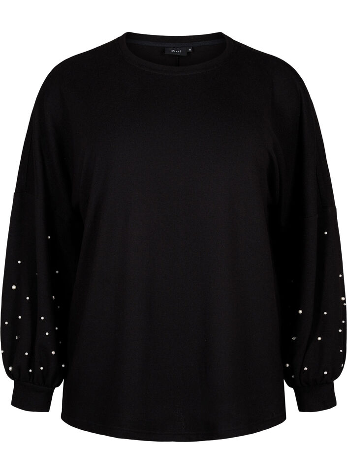 Enfärgad blus med pärlor, Black, Packshot image number 0