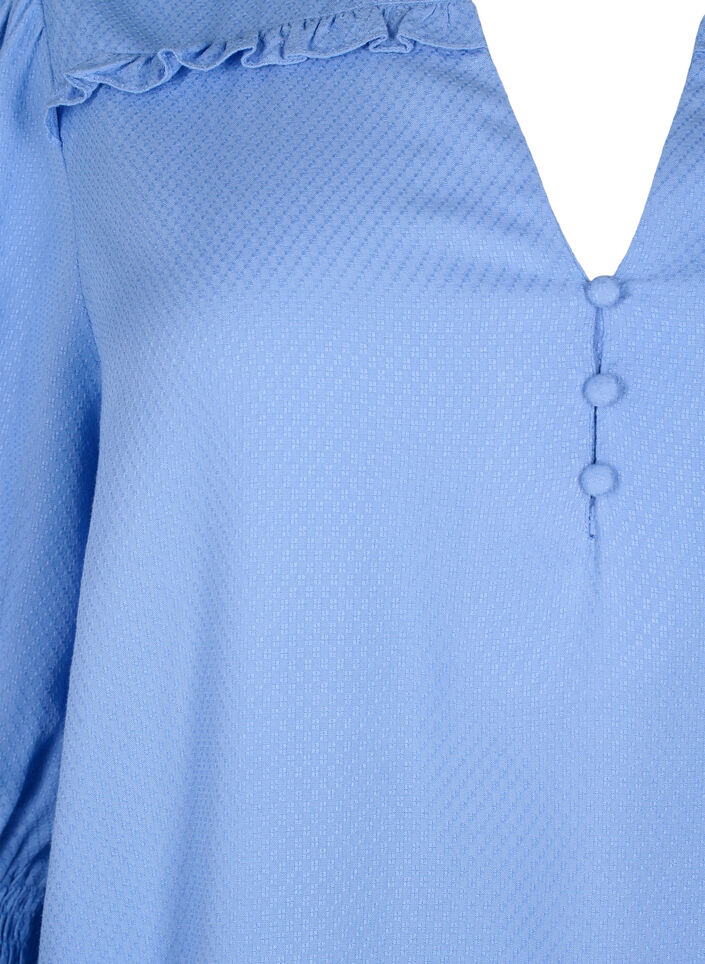 Blus i viskos med smock- och volangdetaljer, Cornflower Blue, Packshot image number 2