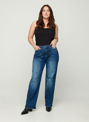 Regular Gemma jeans med hög midja, Blue denim, Model image number 2