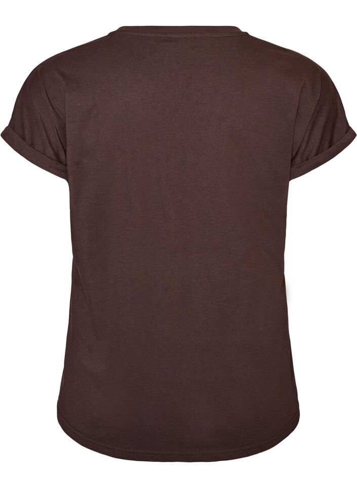 T-shirt med dekorativt tryck framtill, Brun, Packshot image number 1