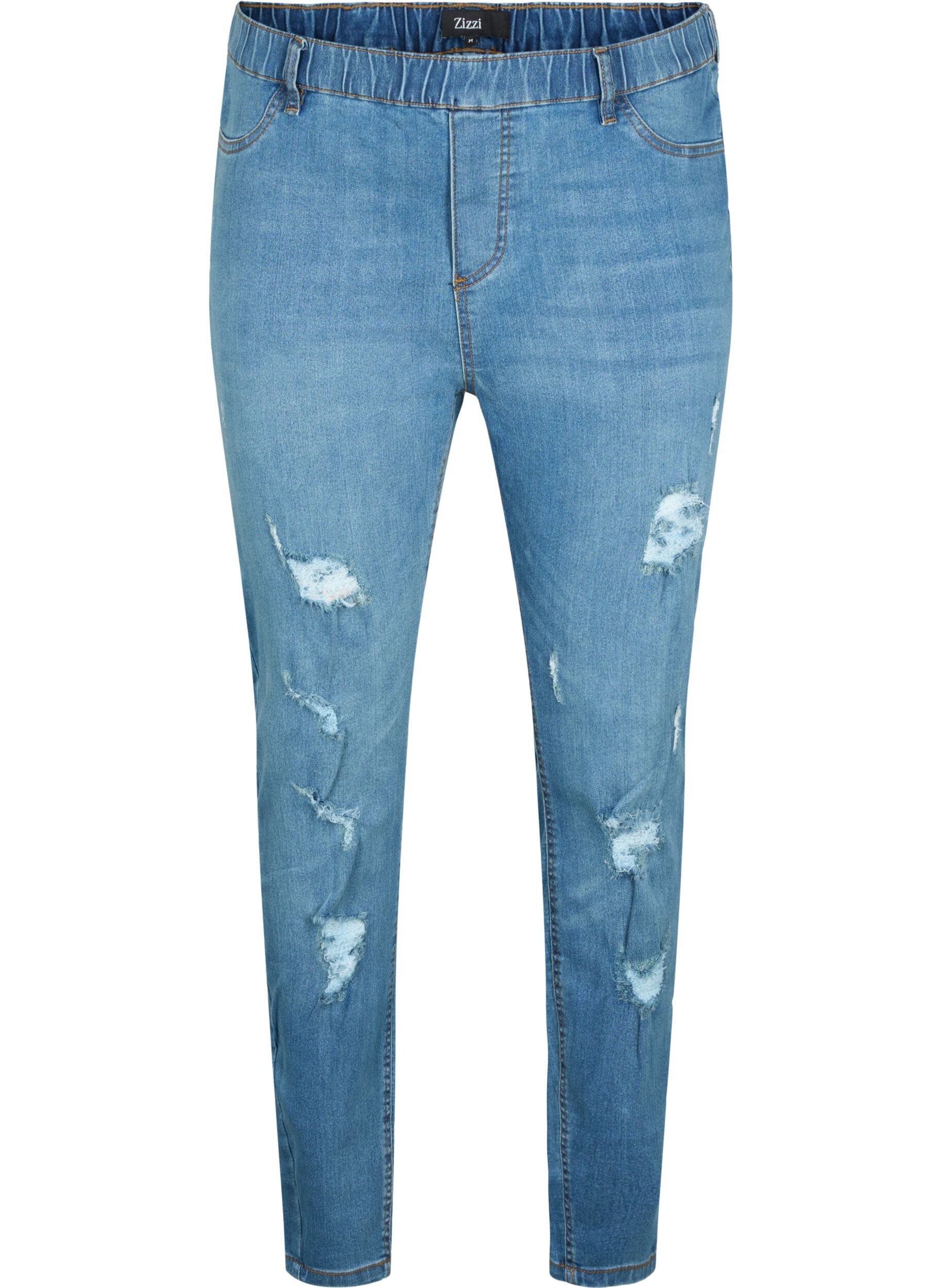Zizzi Jeggings med slitna detaljer, Blue denim, Packshot image number 0